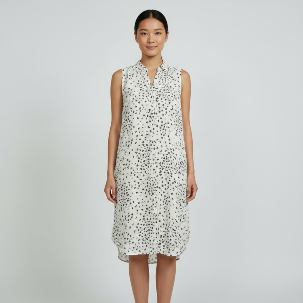 Black & White Midi Dress Ditsy Floral Dress V Neck Small Size Lightweight Bridal